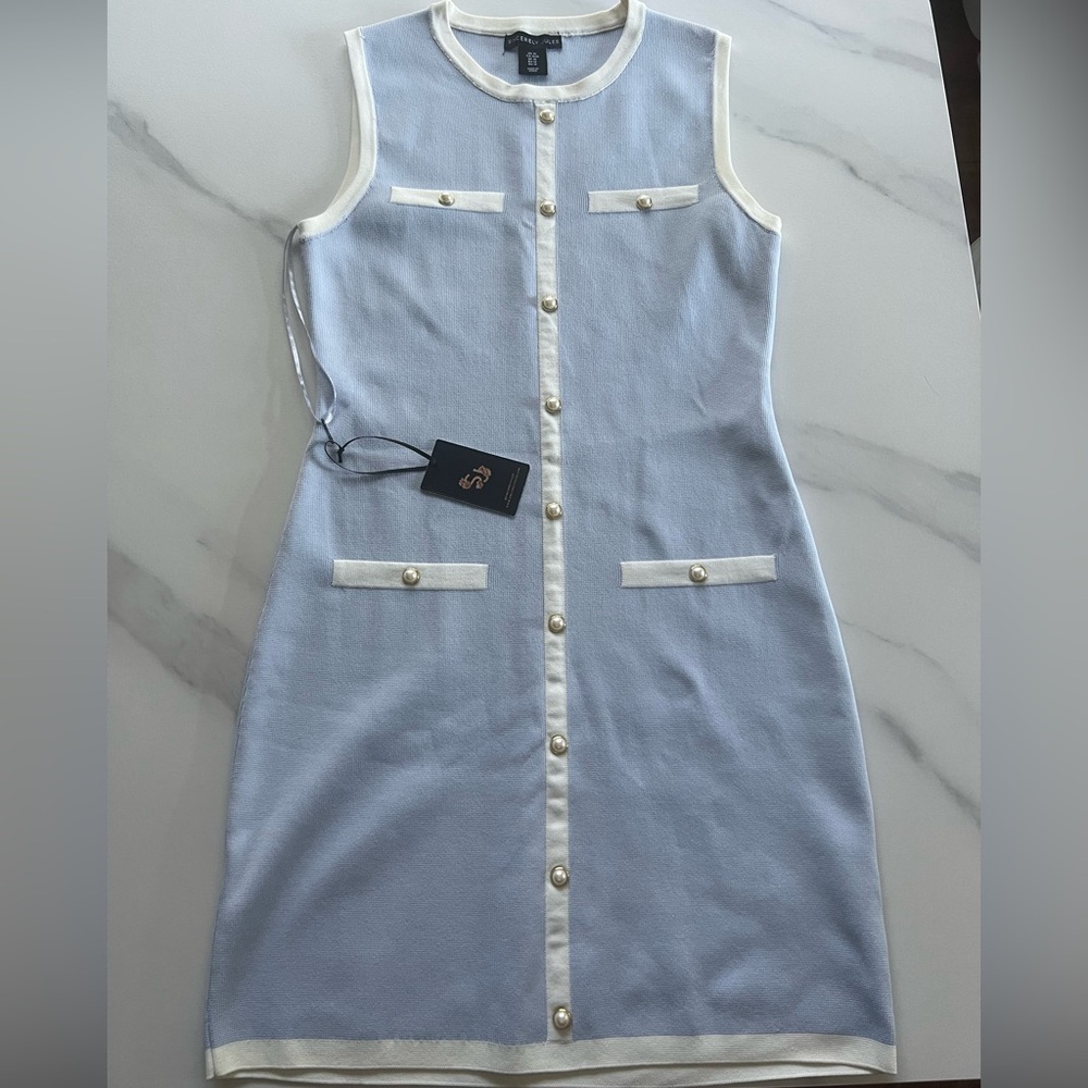 Sincerely Jules Light Blue Mini Dress with Pearl Details